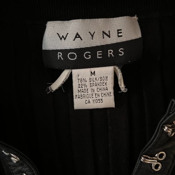 Vintage Wayne Rogers Silk Ribbed Black Shirt with Hook & Eye Front (Medium) - Picture 3 of 8